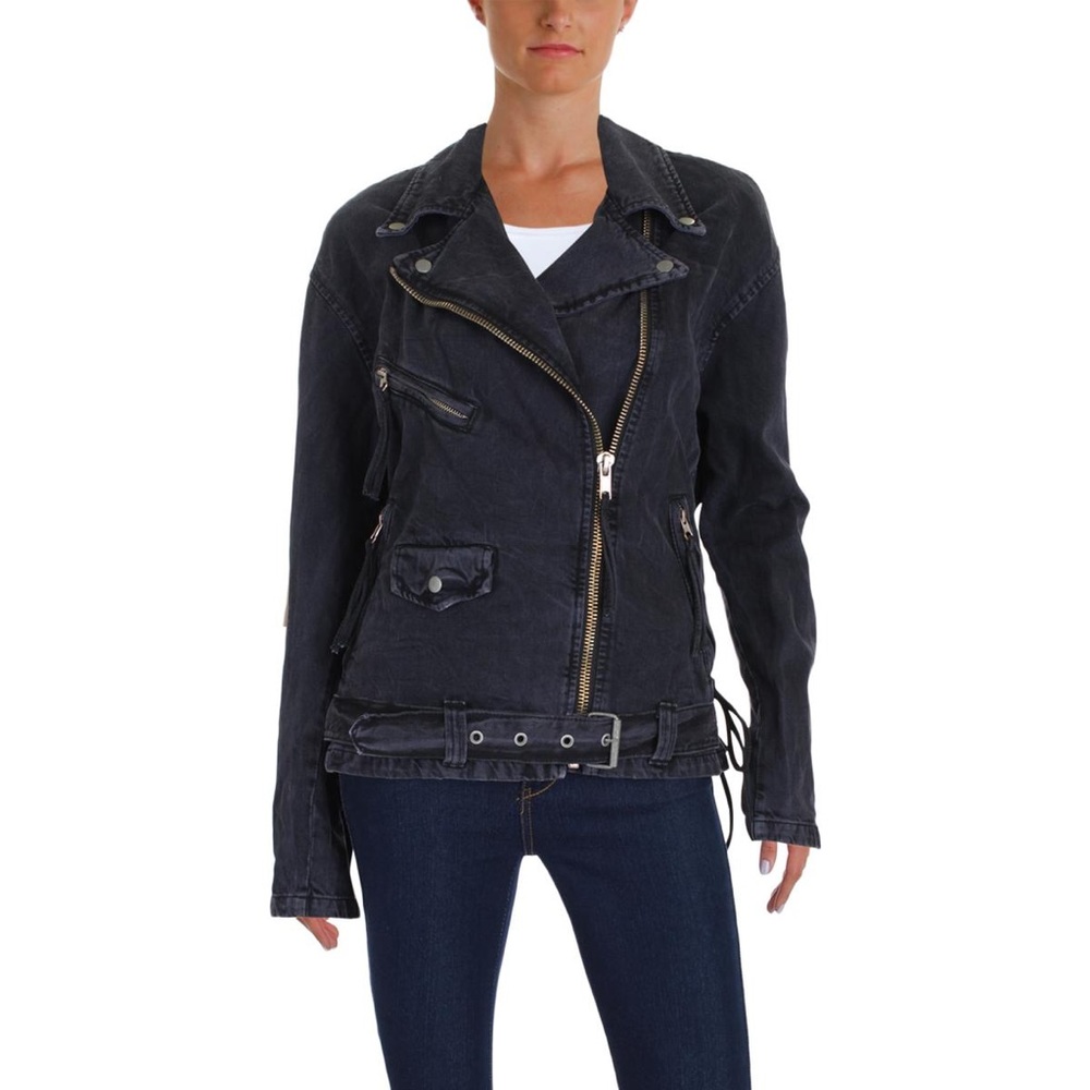 Free People Womens Fall Denim Motorcycle Jacket - Picture 5 of 5